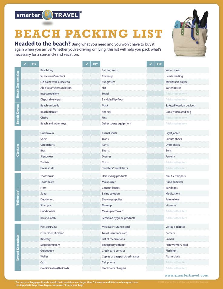 Add your own items to this packing list.