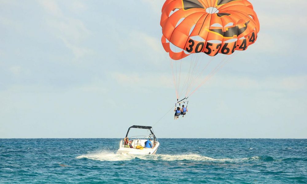 Parasailing in the ocean